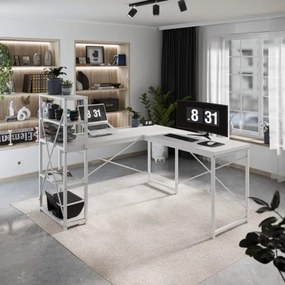 Rohový pracovný stôl s policami Leader 5.9 biely