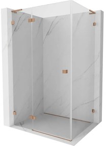 Mexen Lunar, L sklápací sprchový kút ľavý 95 x 80 cm, 8mm číre sklo, profil medená matná, 834L-095-080-65-00-L