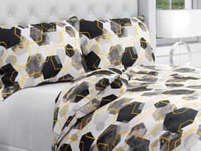 Biante Bavlnené posteľné obliečky Sandra SA-482 Sivo-čierne mramorové hexagóny Jednolôžko 140x200 a 70x90 cm