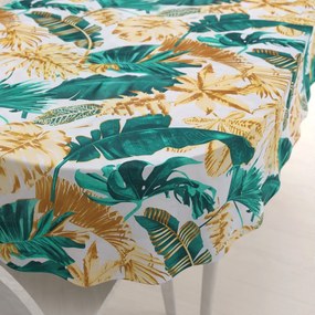 Biante Bavlnený oválny obrus Sandra SA-245 Zelené a zlaté tropické listy 100x140 cm