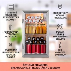 Klarstein Beersafe XXL Crystal White, chladnička, energet. trieda E, LED, 3 kovové police, panoramatické sklenené dvierka