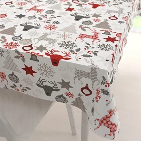 Biante Bavlnený obdĺžnikový obrus Sandra SA-541 Sivo-červené vianočné motívy na bielom 140x220 cm