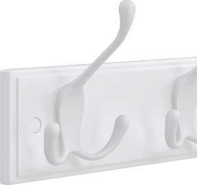 Nástenný vešiak, so 4 trojitými háčikmi, 40 x 7 x 11 cm, biely