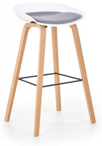 Barová stolička Hammy - kov, preglejka, plast, látka, buk / biela / sivá