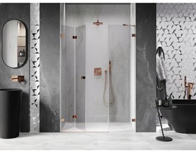 Mexen Lunar-F, ľavé sklápacie sprchové dvere 135 cm, 8mm číre sklo, ružové zlato profil, 836S-135-050-60-00-L