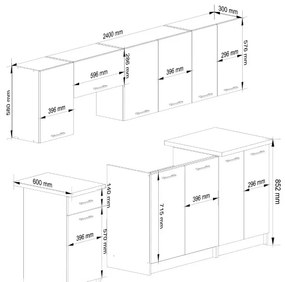 Kuchynská linka OLIWIA 2.4 m biela / betón