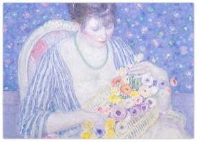 Sklenený obraz - Frederick Carl Frieseke,  The Basket of Flowers, reprodukcia (70x50 cm)