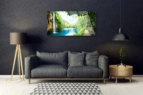 Obraz na skle Vodopád jazero príroda 100x50 cm