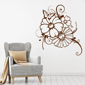 Veselá Stena Samolepka Kvety s motýlikmi Farba: hnědá, Veľkosť: 100 x 92 cm