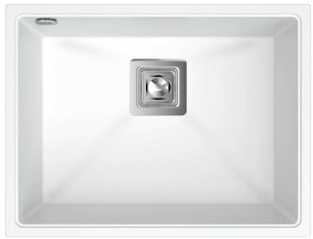 Sink Quality Argon 60, kuchynský granitový drez 550x420x225 mm + chrómový sifón, biela, SKQ-ARG.W.1KBO.60.X