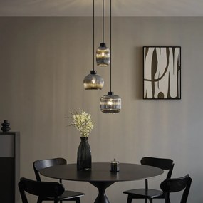 Smart hanglamp zwart met smoke glas 3-lichts incl. Wifi A60 - Ana