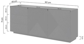 Komoda Asha 167 cm so zásuvkami a ryhovaným čelom - čierny mat