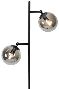 Art Deco stojaca lampa čierna s dymovým sklom 2-svetlo - Pallon