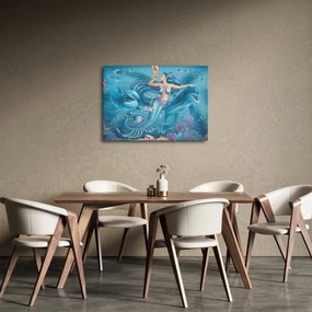 Obraz - Morská víla s delfínmi (70x50 cm)