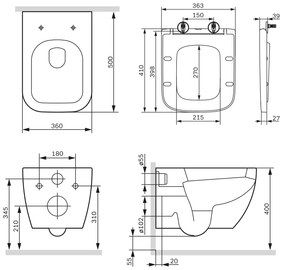 Závesné WC AM.PM Gem CGA1700SC bezokrajové, so sedadlom Microlift, biele
