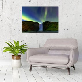 Sklenený obraz - Polárna žiara na Islande (70x50 cm)