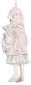 Ružová závesná dekorácia dievčatko vo svetríku držiacom venček - 5*4*11 cm