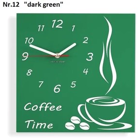 Coffee Time nástenné kuchynské hodiny tmavozelená
