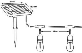 Vonkajší solárny dekoratívny svetelný reťazec, 15 ks E27 LED žiaroviek, 15m