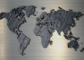 Sklenený obraz - Mapa sveta v kamennej textúre (70x50 cm)