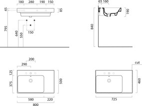 GSI GSI, NUBES keramické umývadlo 80x50cm, s odkladacou plochou vpravo, biela ExtraGlaze, 9629111