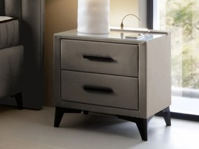 Nočný stolík s 2 zásuvkami Joy, béžová látka