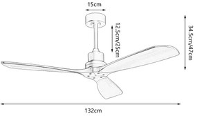 ZEVENTI - Stropný ventilátor LIONI Wi-Fi Tuya čierna/dub + diaľkový ovládač