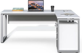 Rohový kancelársky stôl s kontajnerom Houseland Prime Home 01 180 cm biely