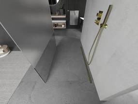 Mexen Kioto, priechodná sprchová zástena 100 x 200 cm, 8mm sklo číre/námraza, 2x zlatá stabilizačná rozpera, 800-100-002-50-35
