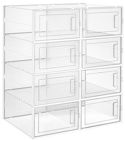 Box na topánky, sada 8ks, priehľadný, biela farba, 14x22x33,3cm