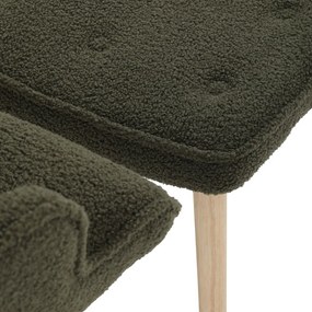Relaxačné kreslo ušiak ROMEO II + taburet — masívne drevo, látka bouclé, prírodná / zelená
