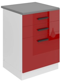 Kuchynská skrinka Belini Premium Full Version spodná so zásuvkami 60 cm červený lesk s pracovnou doskou