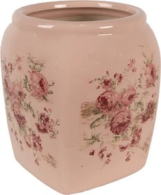 Béžový keramický obal na kvetináč s ružami Rósa S - 12*12*14 cm