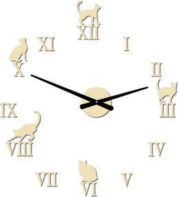 Nalepovacie hodiny na stenu mačky - DIY CAFORD: Čierna Ral 9005 Čierne ručičky 80 cm 3707-33361 12P020 2D CLOCK HEU-