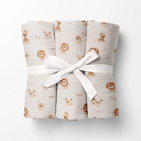 Biante Mušelínová plienka/dečka Nature MSN-084 Safari zvieratká na krémovo bielom - ZVÝHODNENÁ SADA 3 KS 70x70 cm - Sada 3 ks