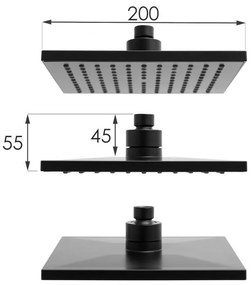 Erga Flova, sprchová súprava s termostatickou batériou a dažďovou hlavicou 20x20cm, čierna matná, ERG-YKA-BP.FLOVA THERM 20 BLK