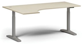Výškovo nastaviteľný stôl, elektrický, 675-1325 mm, rohový ľavý, doska 1800x1200 mm, sivá podnož, breza