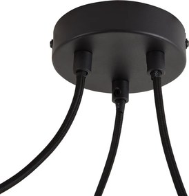 Dizajnová závesná lampa čierna s tienidlom s drevenou potlačou a opálovým sklom 3-svetelná - Tulip