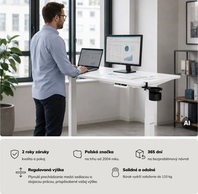 Elektrický stôl s nastaviteľnou výškou ergonomický biely,1200x600 mm: ARIA