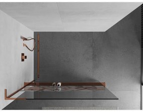 Mexen Kioto+ L, sprchová zástena Walk-In s poličkou a vešiakom 70 x 200 cm, 8mm číre sklo biely vzor, ružové zlato profil, 800-070-123-60-85