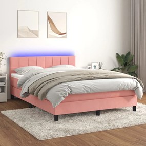 Posteľný rám boxsping s matracom a LED ružový 140x190 cm zamat 3134404