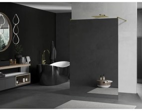 Mexen Kioto, sprchová zástena Walk-In 100 x 200 cm, 8mm sklo vzor zrkadlo, zlatý matný profil, 800-100-002-55-50