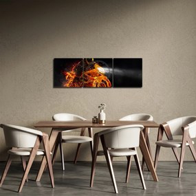 Obraz - Motorkár s plameňmi (s hodinami) (90x30 cm)