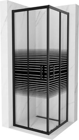 Mexen Rio, štvorcový sprchovací kút s posuvnými dverami 70(dvere) x 70(dvere) x 190 cm, 6mm číre sklo s pásikmi, čierny profil, 860-070-070-70-20