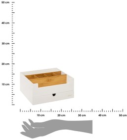 Kozmetický organizér Natureo, biela/s drevenými prvkami