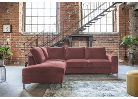 Ružová zamatová rozkladacia rohová pohovka (ľavý roh) Lofty Lilly – Miuform