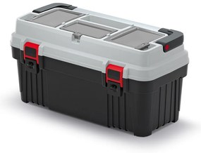 Kufor na náradie s kovovým držadlom 58,6 × 29,6 × 30,5 cm, organizéry, sivá
