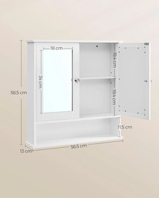 Kúpeľňová skrinka s dvojitými zrkadlovými dvierkami, biela