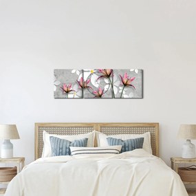 Obraz kvetinové abstrakcie (s hodinami) (90x30 cm)