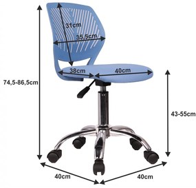 Detská stolička na kolieskach SELVA – ekokoža/chróm, bez podrúčok modrá